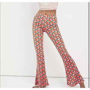 Free People/Flare Street Floral flare Leg Pants - Orange and Green